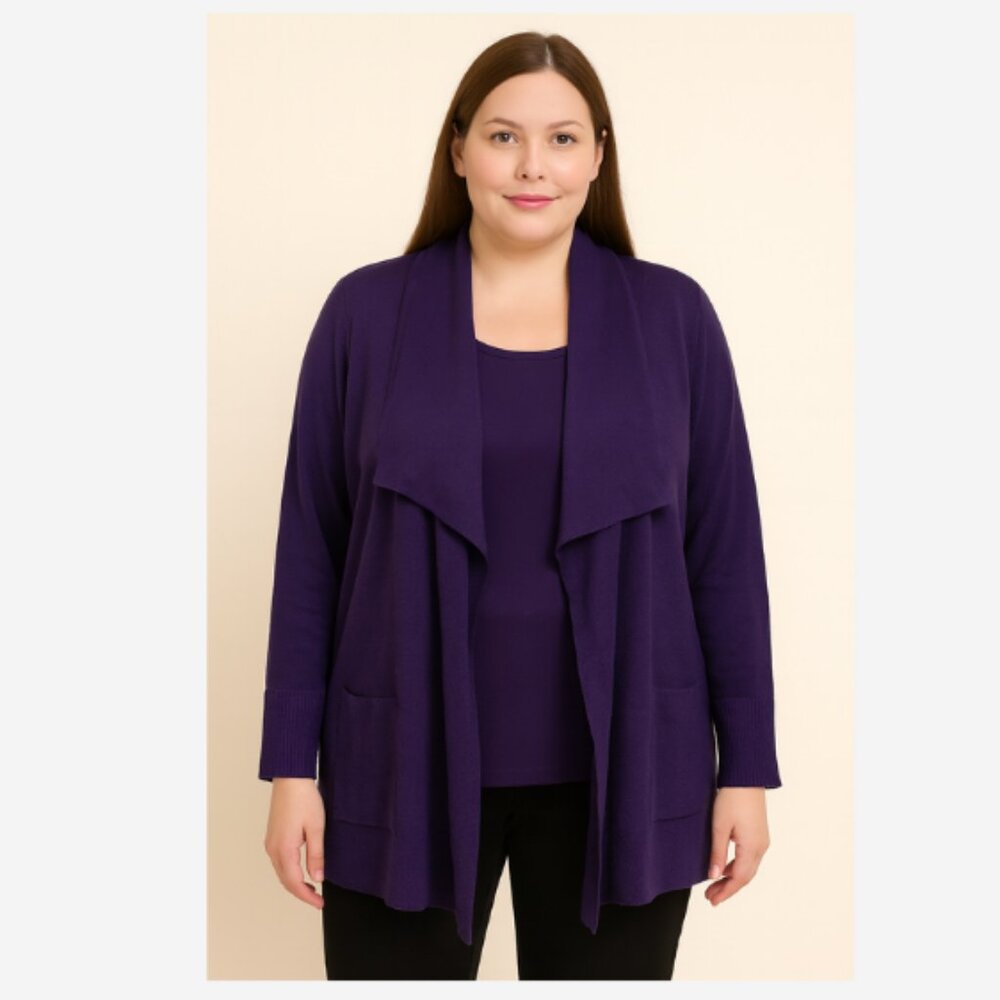 Eddie Bauer Cardigan Women's Size M Plum Merino Wool Blend  Open Waterfall Drape